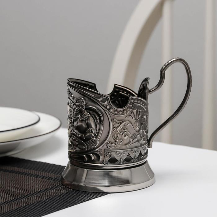 Подстаканник «Русское чаепитие», никелированный, с чернением - фото 1886550547