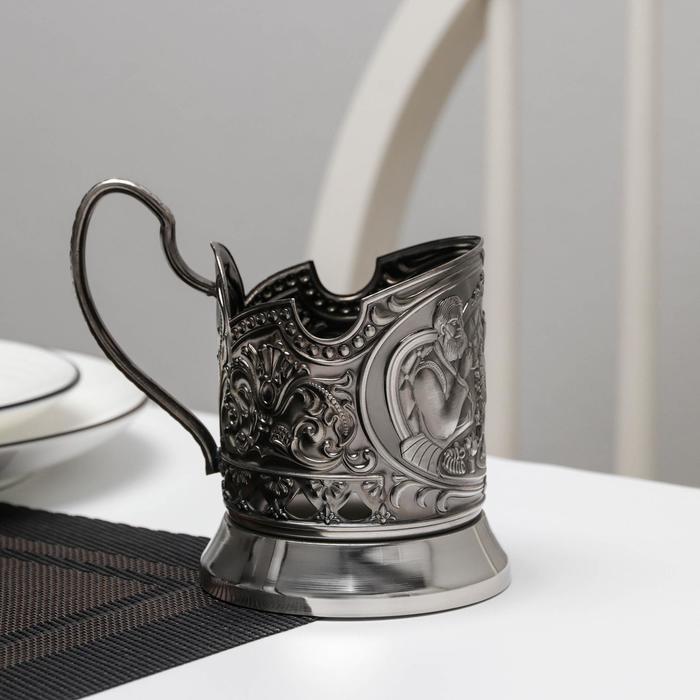 Подстаканник «Русское чаепитие», никелированный, с чернением - фото 1907164063