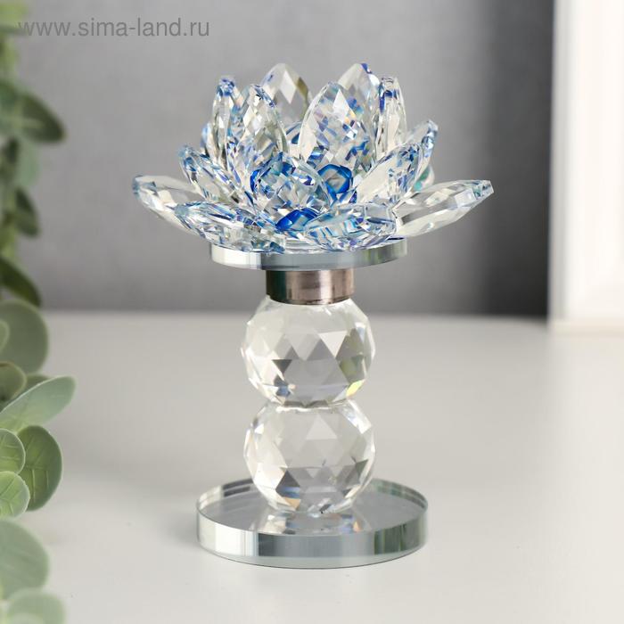 Фигурка стекло «Лотос на пьедестале», вращается, голубой, 10.5×8.5×8.5 см