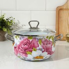 Кастрюля эмалированная «Пион», 3.1 л, стеклянная крышка, индукция - Фото 1