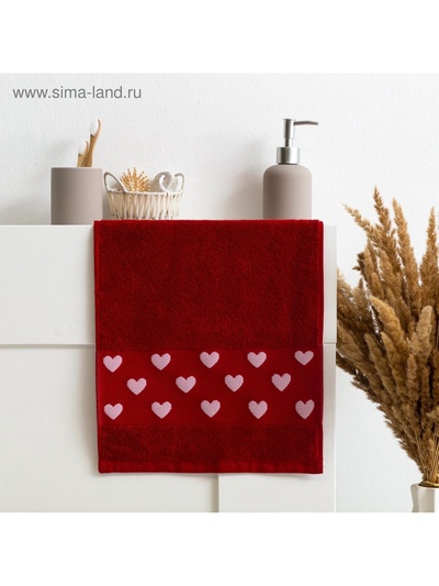 Полотенце махровое «Этель. Это любовь», 30×60 см, 100% хлопок, бордовое