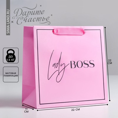 Пакет подарочный ламинированный квадратный, упаковка, «Lady Boss», 22 х 22 х 11 см