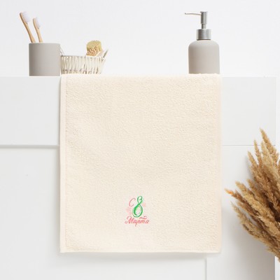 Полотенце махровое «Этель. С 8 Марта», 35×50 см, хлопок 100%, бежевое