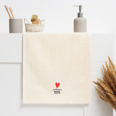 Полотенце махровое «Этель. Любимая мама», 35×50±5 см, хлопок 100%, бежевое