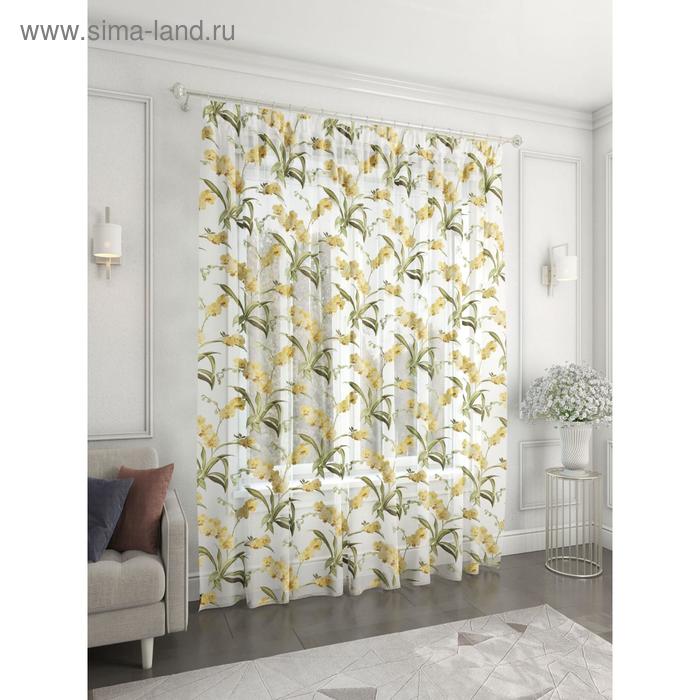 Штора, «Шифон», размер 300x260 см, принт жёлтые цветы, вуаль
