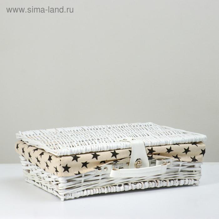 Короб-чемоданчик с ручкой и замком (лоза+ткань), 41х30х12 - Фото 1