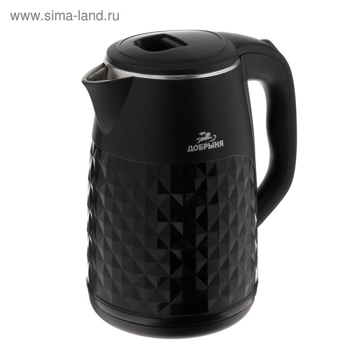 Чайник электрический Добрыня DO-1237B, пластик, колба металл, 2.8 л, 2200 Вт, чёрный