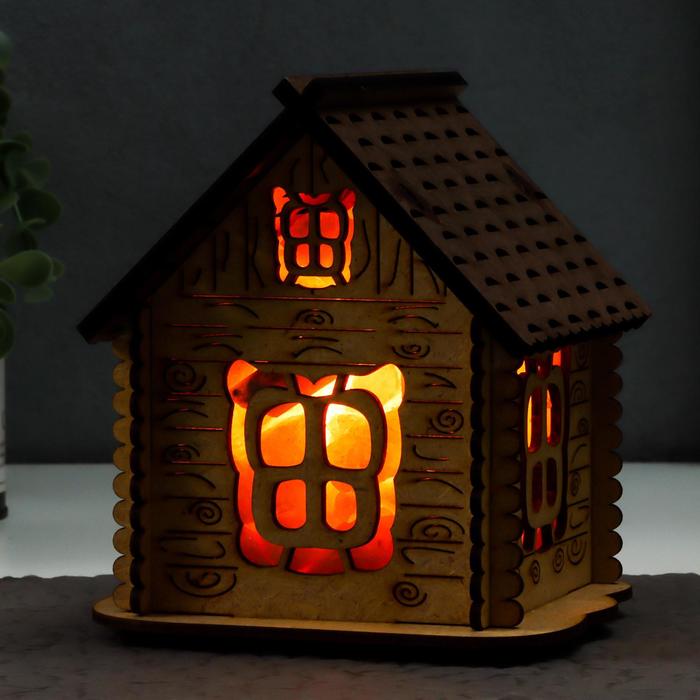 Соляной светильник с диммером "Домик" деревянный, 1х15Вт Е14, 1-1,3 кг, 16х16х16см - фото 1907165251