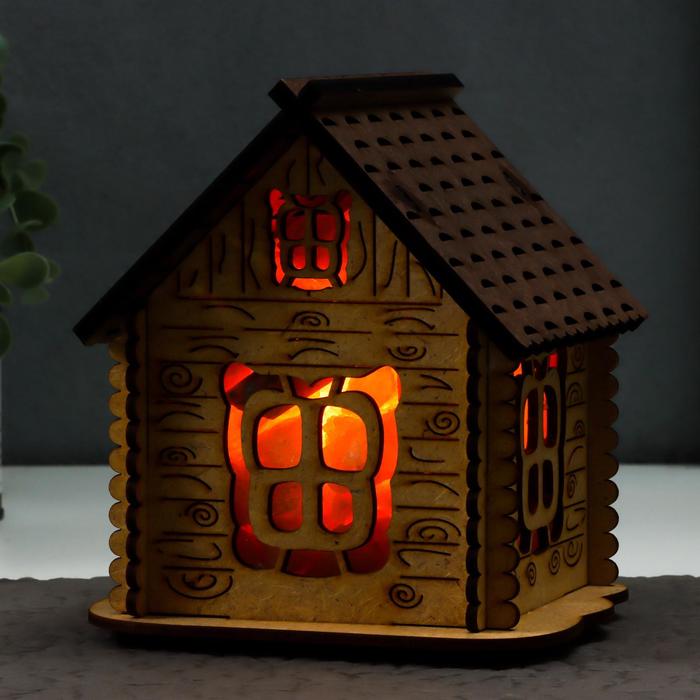 Соляной светильник с диммером "Домик" деревянный, 1х15Вт Е14, 1-1,3 кг, 16х16х16см - фото 1907165252