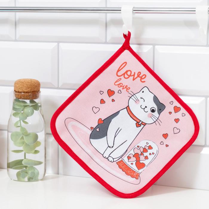 Прихватка "LOVE" 19х19 саржа,100% хлопок,ватин 250г/м2 - Фото 1