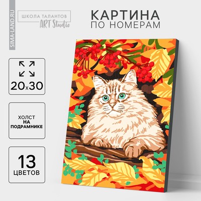 Картина по номерам на холсте с подрамником «Кот в осеннем лесу», 30х20 см