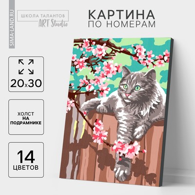 Картина по номерам на холсте с подрамником «Кот и цветы», 30х20 см