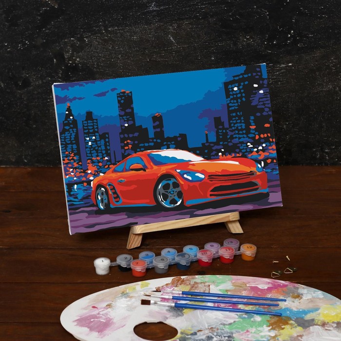 Картина по номерам на холсте с подрамником «Автомобиль в ночном городе», 30х20 см - фото 1898369063
