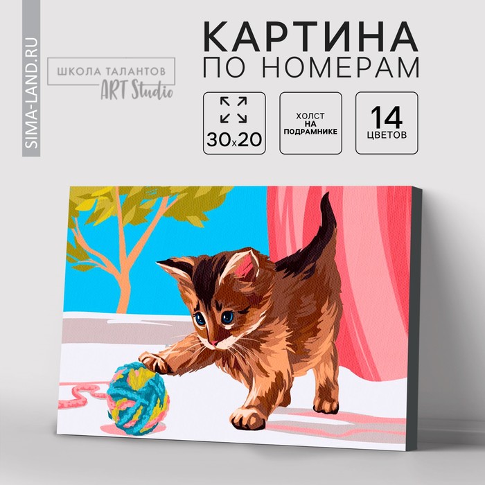Картина по номерам на холсте с подрамником «Котёнок с клубком», 30х20 см - Фото 1