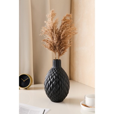 Ваза керамическая «Квин», настольная, черная, муар, 26 см