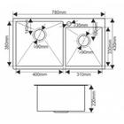 Мойка кухонная GERHANS K37843-S, врезная, двойная, 780х430х220 мм, с сифоном, S = 3.0 и 0.8 мм, глянцевая 5477938 - фото 1567692