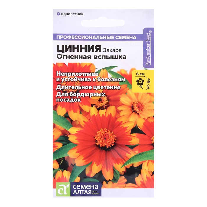 Семена цветов Цинния Захара «Огненная вспышка», 5 шт., «Смена Алтая» - Фото 1