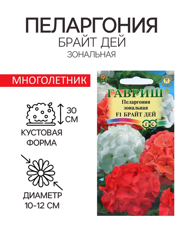 Семена цветов пеларгония «Брайт дей F1», 4 шт. - Фото 1