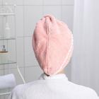 Чалма для сушки волос Доляна, микрофибра, с пуговкой, цвет розовый - Фото 2