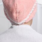 Чалма для сушки волос Доляна, микрофибра, с пуговкой, цвет розовый - Фото 7