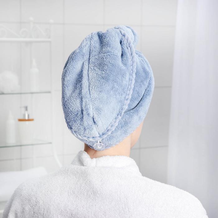 Чалма с пуговкой для сушки волос Доляна, микрофибра, цвет МИКС - фото 1883613508