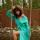 Халат вафельный женский удлинённый Экономь и Я размер 46-48, цвет бирюзовый, 100% хлопок, 200 г/м² - Фото 3