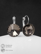 Серьги со стразами «Яркая классика», серые в серебре, d=1.6 см - фото 61532756