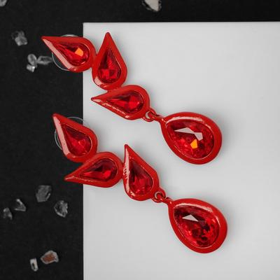 Серьги висячие со стразами «Пламя», цвет красный