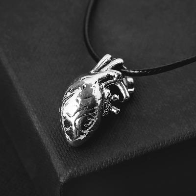 Кулон на шнурке «Анатомия» сердце, цвет чернёное серебро на чёрном шнурке, 43 см