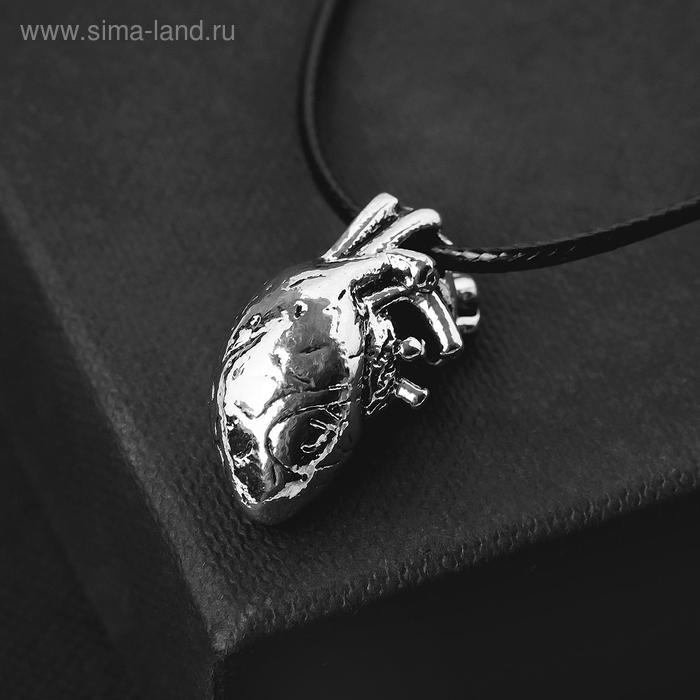 Кулон на шнурке «Анатомия» сердце, цвет чернёное серебро на чёрном шнурке, 43 см - Фото 1