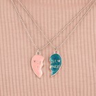 Кулоны «Неразлучники» пара сердец, цвет розово-голубой в серебре, 45 см - фото 6359063