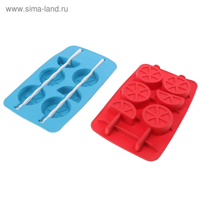 Форма силиконовая для леденцов и мороженого Доляна «Лимон», 20×12×1,5 см, 2 ячейки, с палочками, цвет МИКС - Фото 1