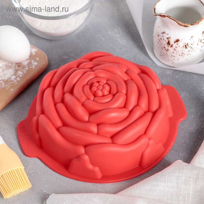 Форма силиконовая для выпечки Доляна «Роза», 20×20×6 см, с ручками, цвет МИКС - Фото 1