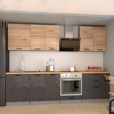 Кухонный гарнитур прямой «ЛОФТ 17», 2800×600 мм, цвет серый/рустик натуральный/бетон тёмный/дуб бунратти