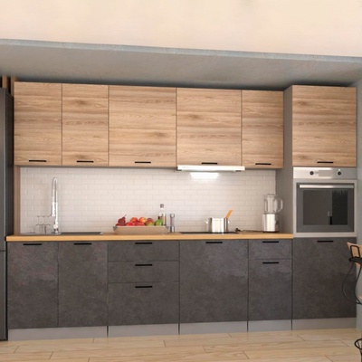 Кухонный гарнитур прямой «ЛОФТ 18», 3000×600 мм, цвет серый/рустик натуральный/бетон тёмный/дуб бунратти