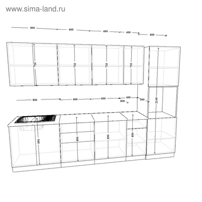 Кухонный гарнитур прямой «ЛОФТ 18», 3000×600 мм, цвет серый/рустик натуральный/бетон тёмный/дуб бунратти