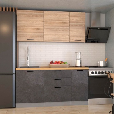 Кухонный гарнитур прямой «ЛОФТ 19», 1600×600 мм, цвет серый/рустик натуральный/бетон тёмный/дуб бунратти