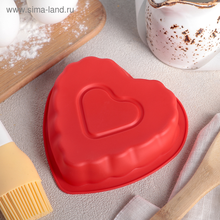 Форма силиконовая для выпечки «Сердце в сердце», 12 см, цвет МИКС - Фото 1