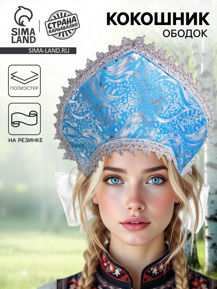 Кокошник «Всполохи», атлас, поролон, голубой - Фото 1