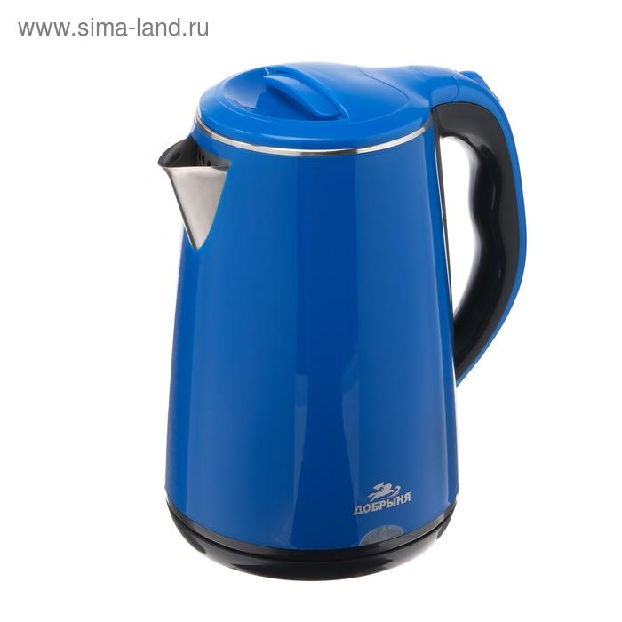 Чайник электрический "Добрыня" DO-1235D, пластик, колба металл, 2.8 л, 2200 Вт, синий - Фото 1