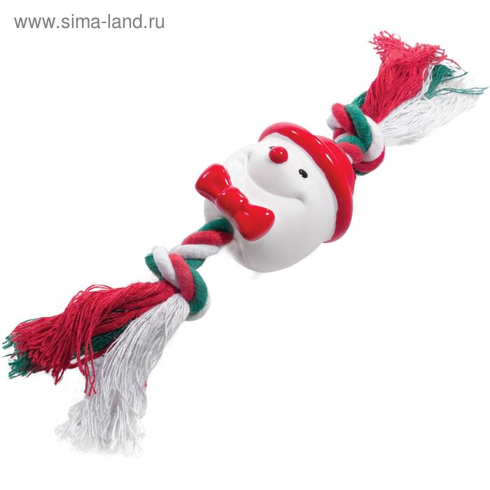 Игрушка Triol New Year "Снеговик с веревкой" для собак, винил, 5,5/22 см - Фото 1