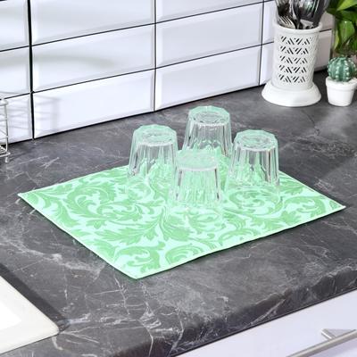 Коврик для сушки посуды Доляна «Флёр», 30×40 см, микрофибра, цвет зелёный