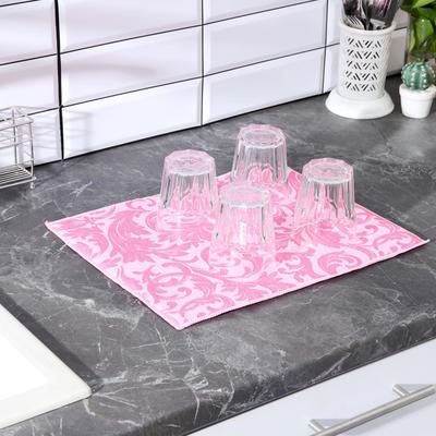 Коврик для сушки посуды Доляна «Флёр», 30×40 см, микрофибра, цвет розовый