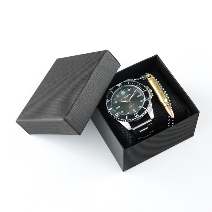 Мужской подарочный набор Bolingdun 2 в 1: наручные часы, кулон, d-4.6 см - Фото 1