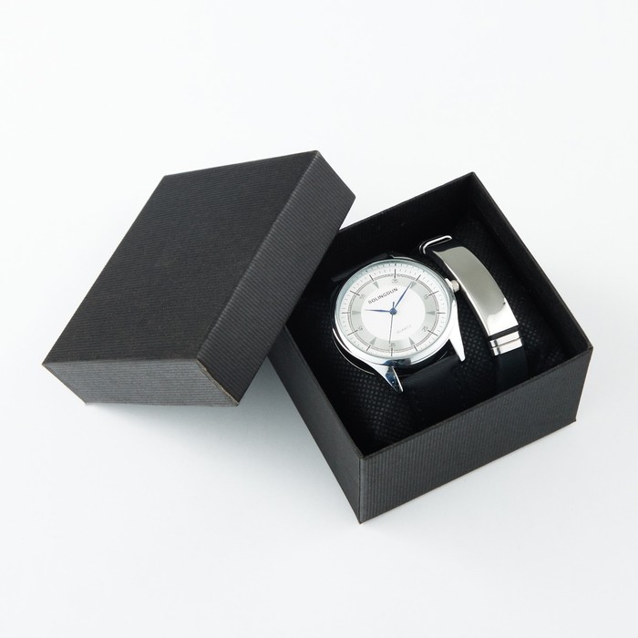 Мужской подарочный набор Bolingdun 2 в 1: наручные часы, браслет, d-4.2 см - Фото 1