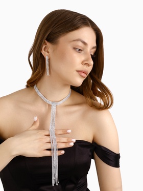 Набор 2 предмета: серьги, колье «Лёд» дорожка, цвет белый в серебре, 30 см