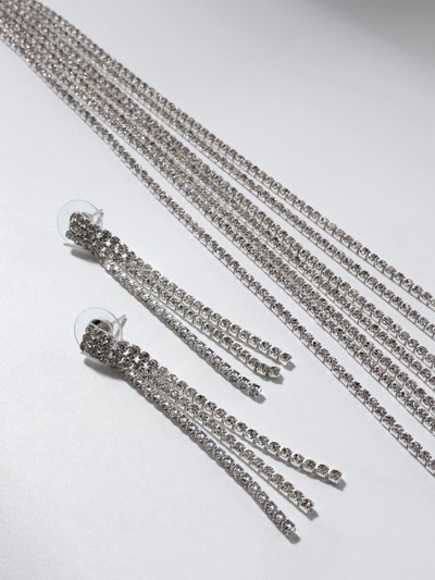 Набор 2 предмета: серьги, колье «Лёд», дорожка, белый в серебре, 30 см