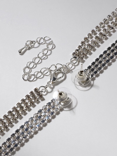 Набор 2 предмета: серьги, колье «Лёд», дорожка, белый в серебре, 30 см