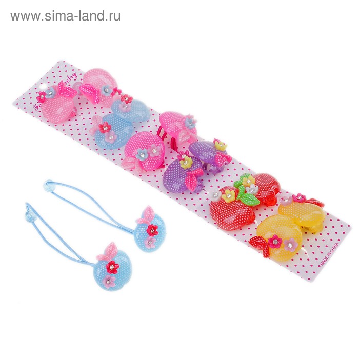 резинка для волос конфетка набор 6 пар яблоко - Фото 1