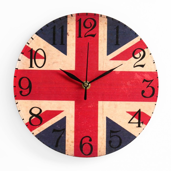 Часы настенные, серия: Интерьер, &quot;Британский флаг&quot;, дискретный ход, d-23 см